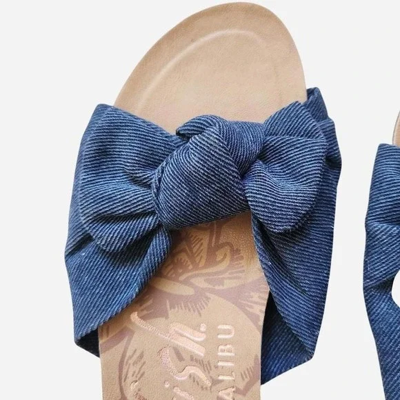 Blowfish Malibu Ginah Blue denim canvass bow tie slide in sandals 7.5 - Picture 4 of 6